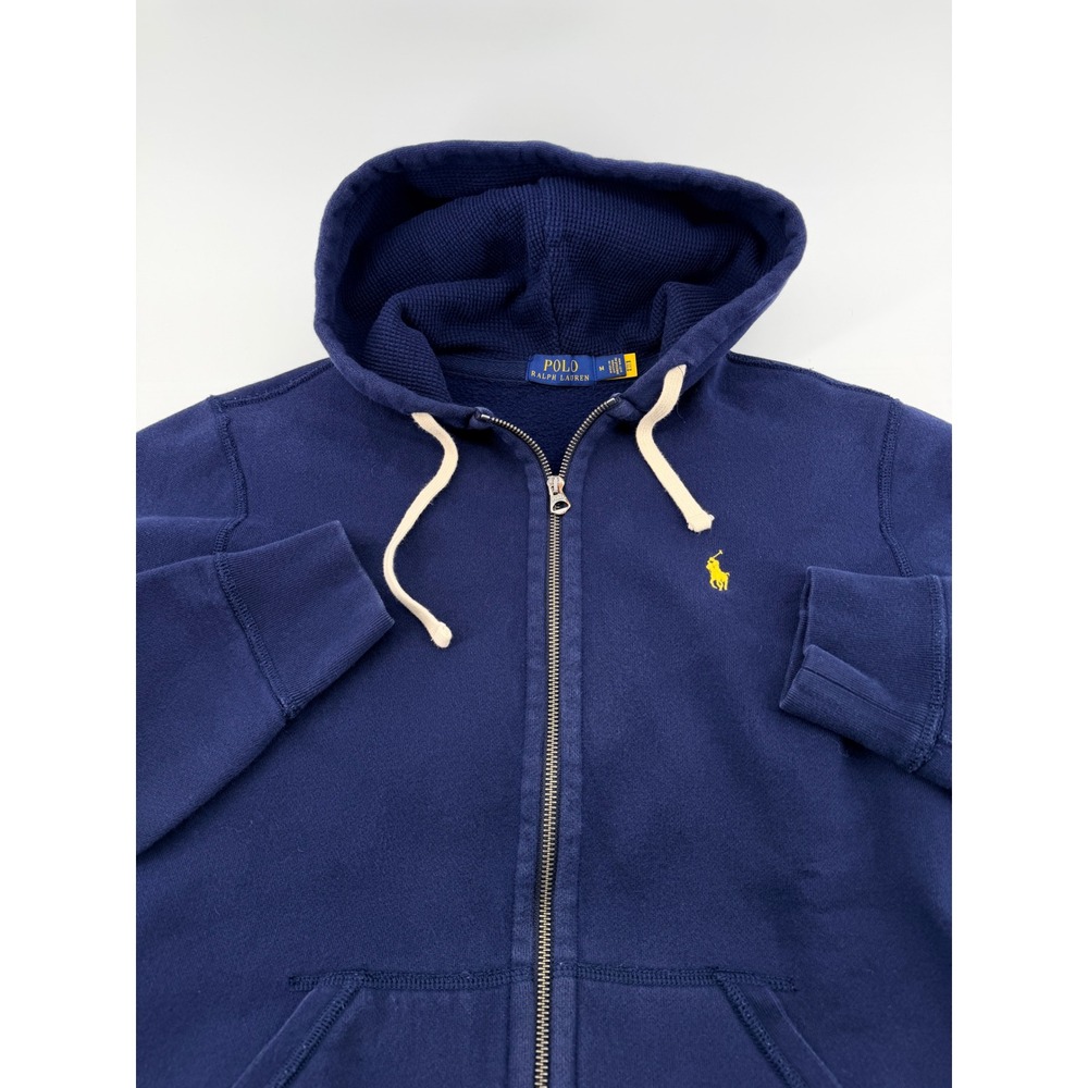 Polo Ralph Lauren Full Zip Hoodie Yellow Pony Navy Blue Fleece Mens Size M